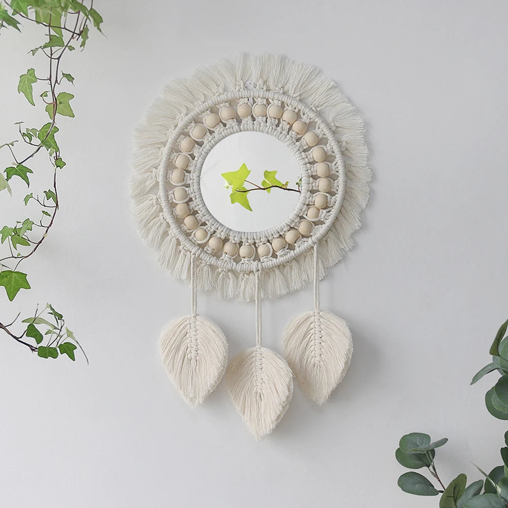 Wall Mirror Macrame Decorative Mirrors Boho Home Decor Wall Hanging Mirror for Living Room Decoration Bedroom Baby Nursery Gift