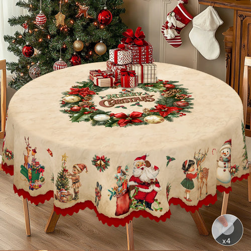 1 Piece Merry Christmas Themed Printed Tablecloth, Retro Country Farmhouse Style, Santa Claus, Christmas Gift Pattern Design, Suitable for Christmas, New Year Party, Party Decoration, Kitchen Accessories, Room and Outdoor Dec