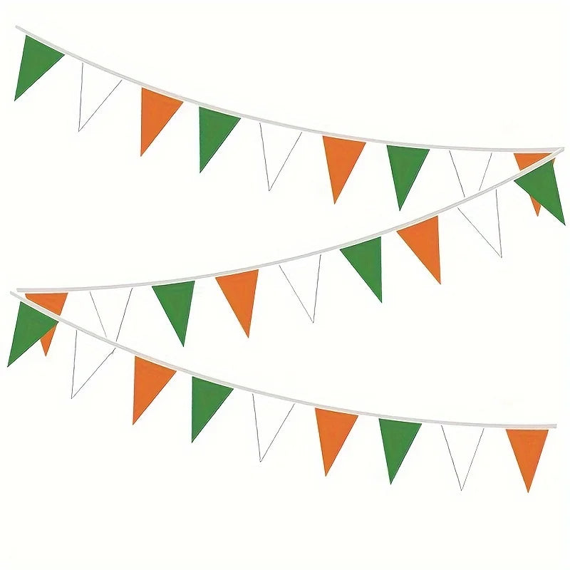 1pc St. Patrick's Day Clover Hanging Flags-Irish Party Decorations, Polyethylene Triangle Banners for Home & Bar Celebrations