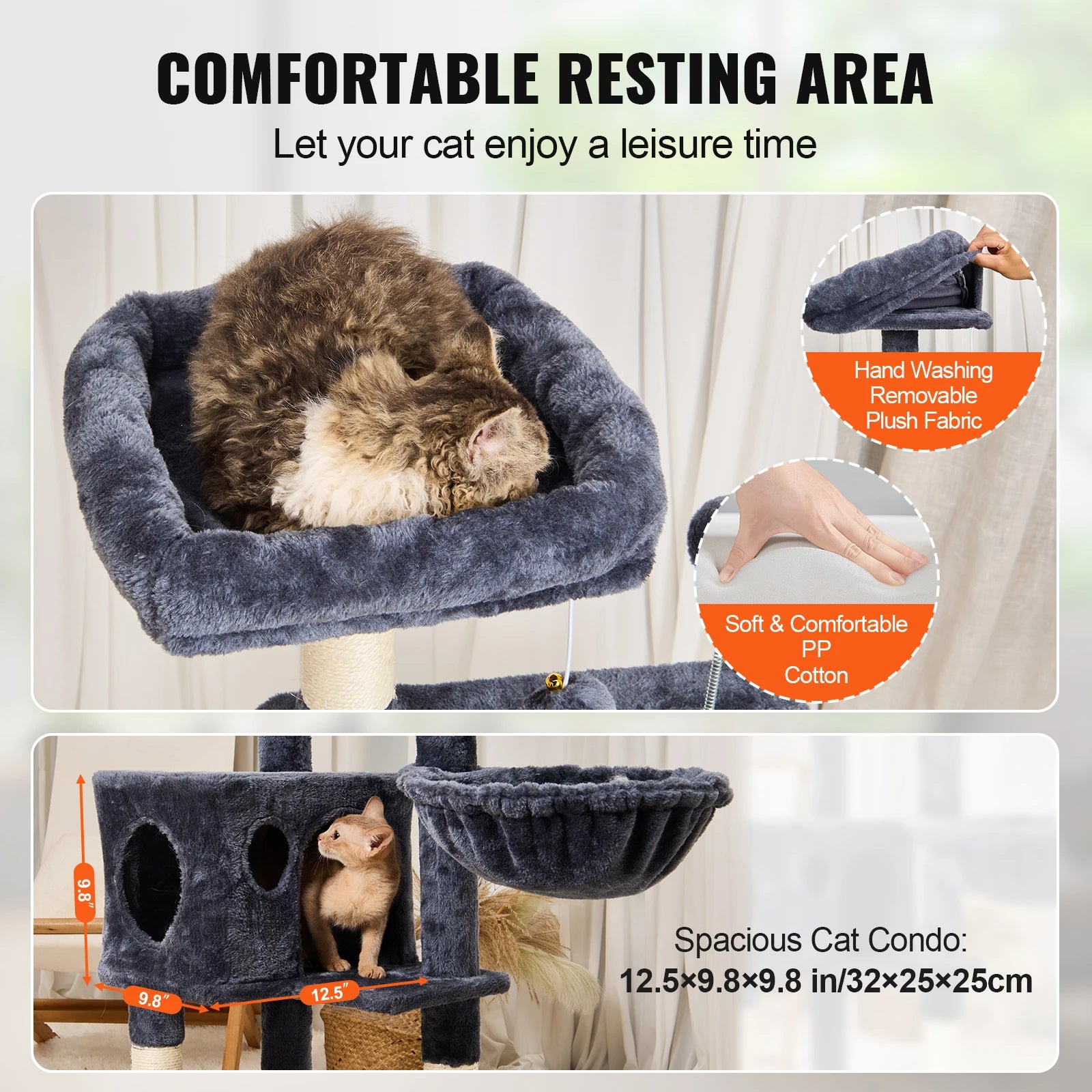 SucceBuy Cat Tree for Indoor Cats Cat Tower with Cat Condo Sisal Scratching Post HammockTop Perch Jumping Platforms Dark Grey