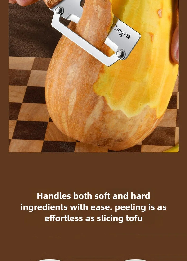 Multi Functional Vegetable Peeler for Kitchen, Premium Peeler with Wooden Handle and Bottle Opener, Stainless Steel Single Blade