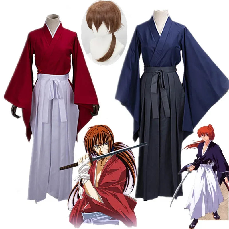 2025 Rurouni Kenshin Himura Kenshin Kimono Cosplay Costume Custom Any Size red blue kimono men Cosplay Kimono