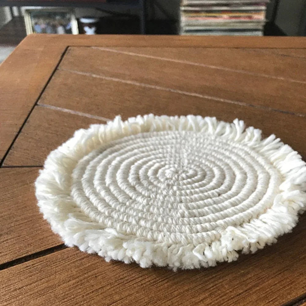 Macrame Placemats Cup Mat Bohemia Tablecloth Coaster Cup Pad Northern non-slip Mat Pure Handcrafted Cotton Braid Insulation Mats