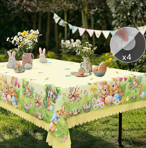 1 Easter Round Tablecloth, 5 Sizes Available, Tulip Easter Bunny Egg Garden Printed Square Tablecloth, Edge Embossing Process, Spring Garden Tablecloth Decoration, Tablecloth for Daily Home Kitchen, Terrace Use, Easter Decora