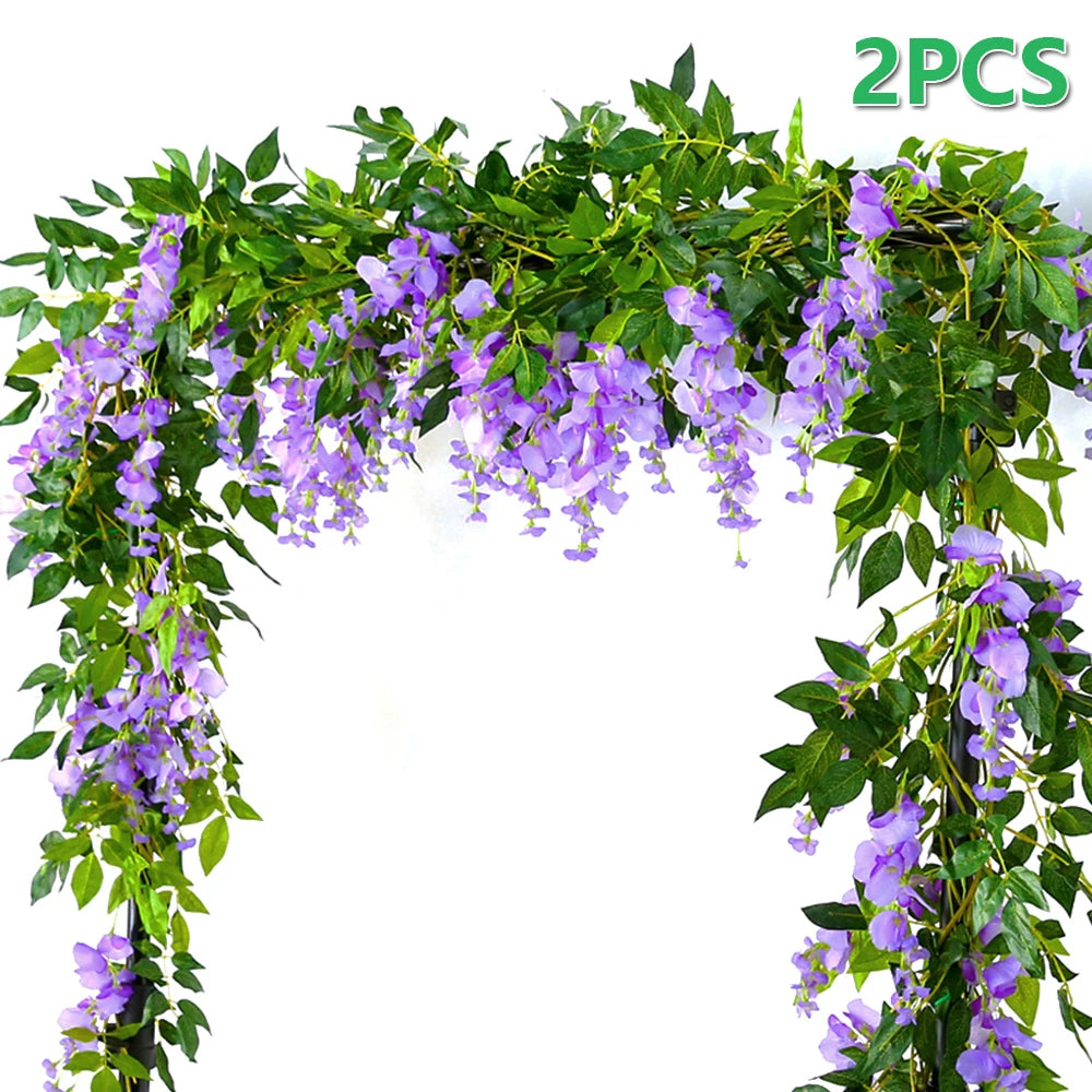 2/4pc 1.8M Wisteria Artificial Flowers Vine Garland Plants Wedding Arch Decoration Fake Plant Leaf Rattan Trailing Wall Flower