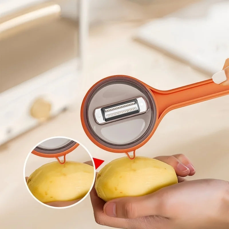 1Pc Multi-Function Fruit Vegetable Peeler with Peel Organizer - Serrated Blades, Easy To Use,Suitable for Kitchen Dormitory Use