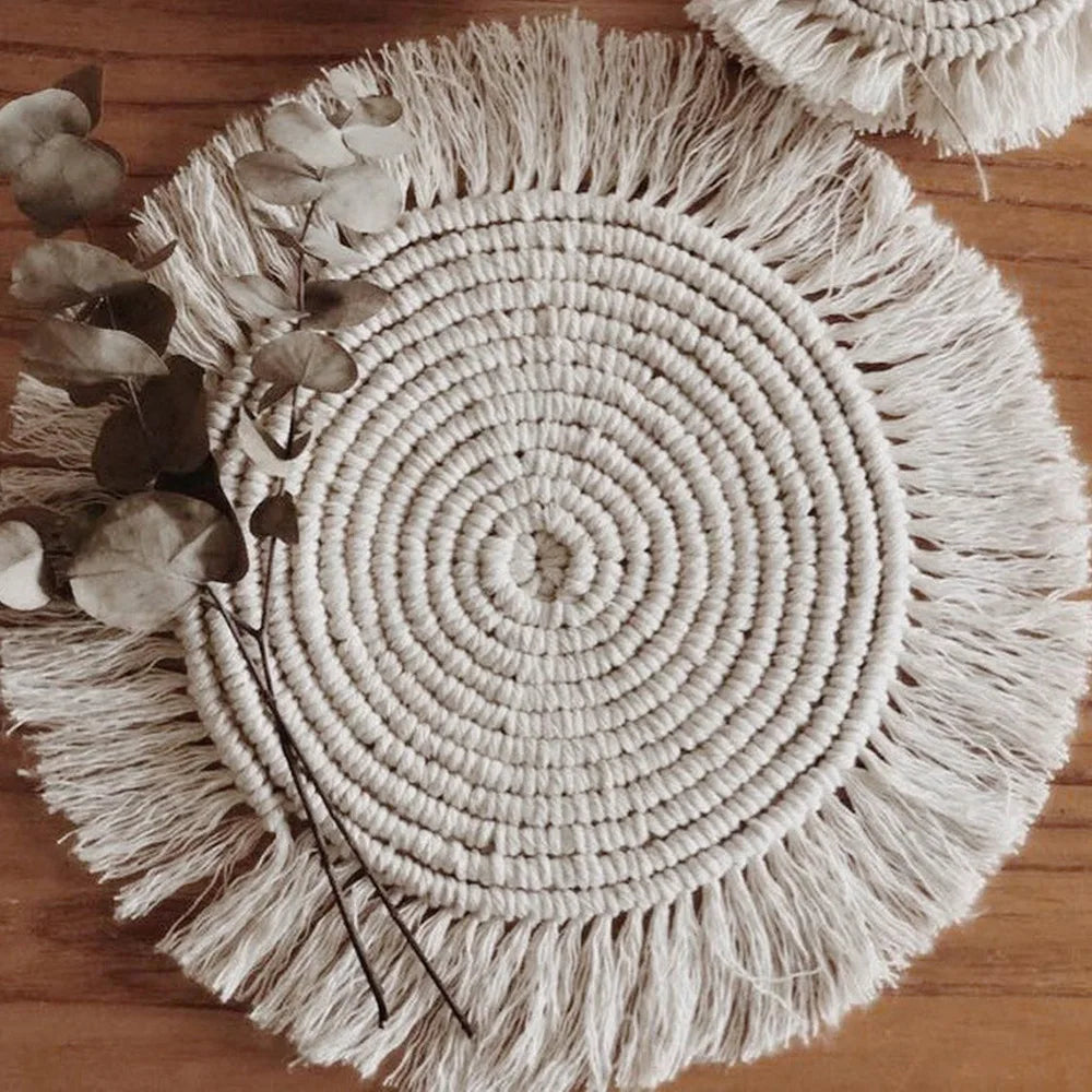 Macrame Placemats Cup Mat Bohemia Tablecloth Coaster Cup Pad Northern non-slip Mat Pure Handcrafted Cotton Braid Insulation Mats