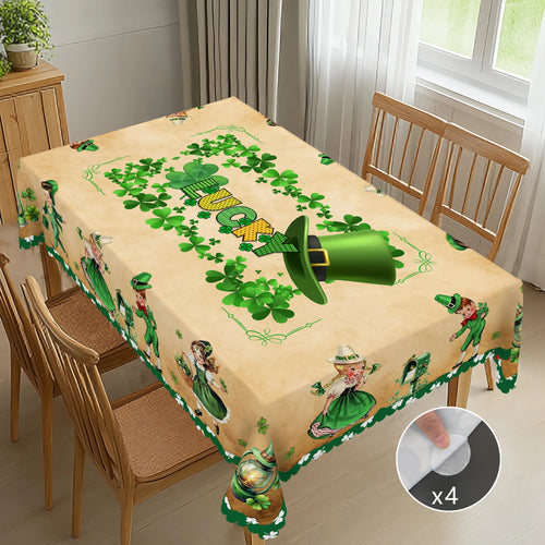 1 Piece of St. Patrick's Day Square Tablecloth, 5 Sizes Available, Dancing Irish Children's Printed Tablecloth, Green Lucky Four-Leaf Clover Round Tablecloth, Edge Embossing Process, Spring Garden Tablecloth Decoration, Table