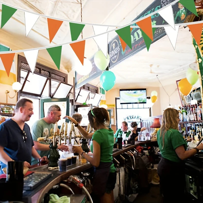 1pc St. Patrick's Day Clover Hanging Flags-Irish Party Decorations, Polyethylene Triangle Banners for Home & Bar Celebrations