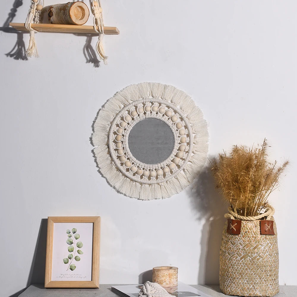 Wall Mirror Macrame Decorative Mirrors Boho Home Decor Wall Hanging Mirror for Living Room Decoration Bedroom Baby Nursery Gift