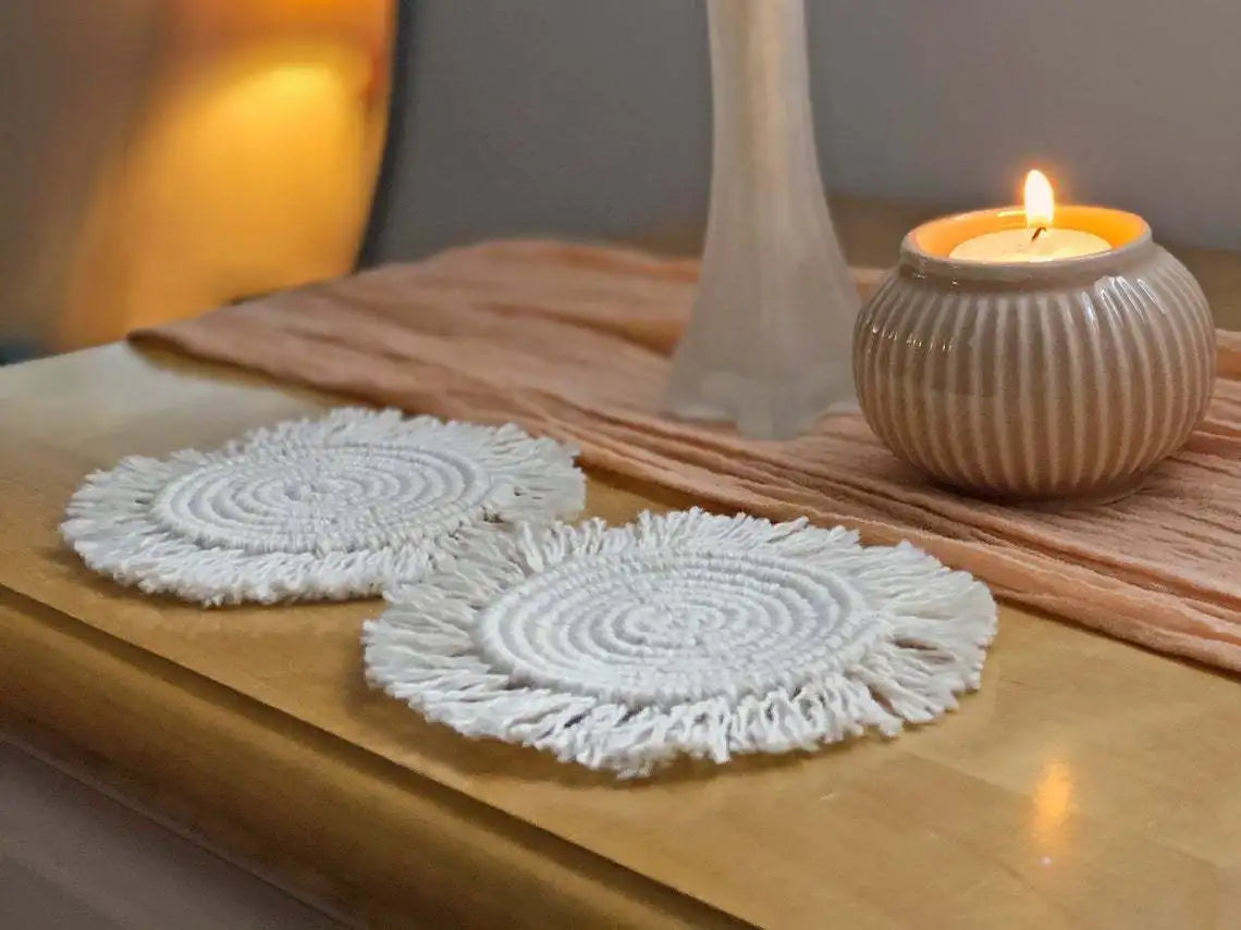 Macrame Placemats Cup Mat Bohemia Tablecloth Coaster Cup Pad Northern non-slip Mat Pure Handcrafted Cotton Braid Insulation Mats