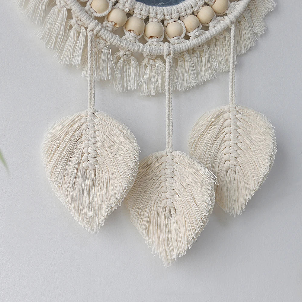 Wall Mirror Macrame Decorative Mirrors Boho Home Decor Wall Hanging Mirror for Living Room Decoration Bedroom Baby Nursery Gift