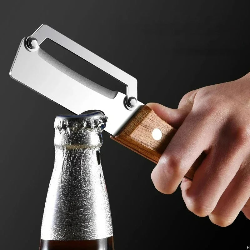 Multi Functional Vegetable Peeler for Kitchen, Premium Peeler with Wooden Handle and Bottle Opener, Stainless Steel Single Blade