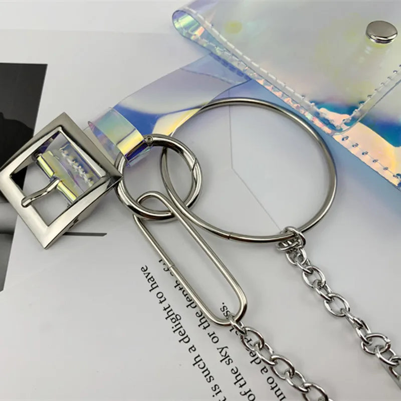 2024 Laser Colorful Holographic Belt Bag Women Fashion PVC Chains Waist Bag Street Casual Elegant Fanny Pack