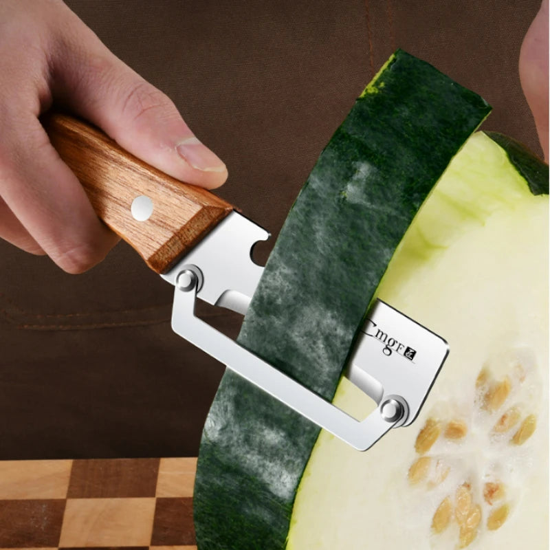 Multi Functional Vegetable Peeler for Kitchen, Premium Peeler with Wooden Handle and Bottle Opener, Stainless Steel Single Blade