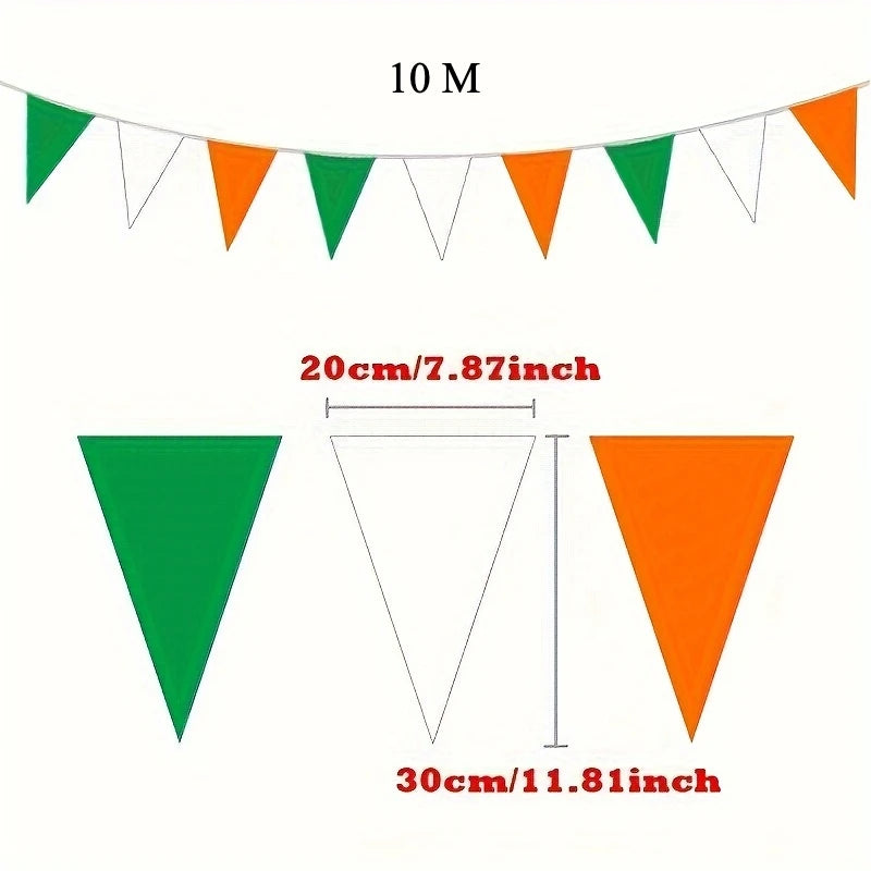 1pc St. Patrick's Day Clover Hanging Flags-Irish Party Decorations, Polyethylene Triangle Banners for Home & Bar Celebrations