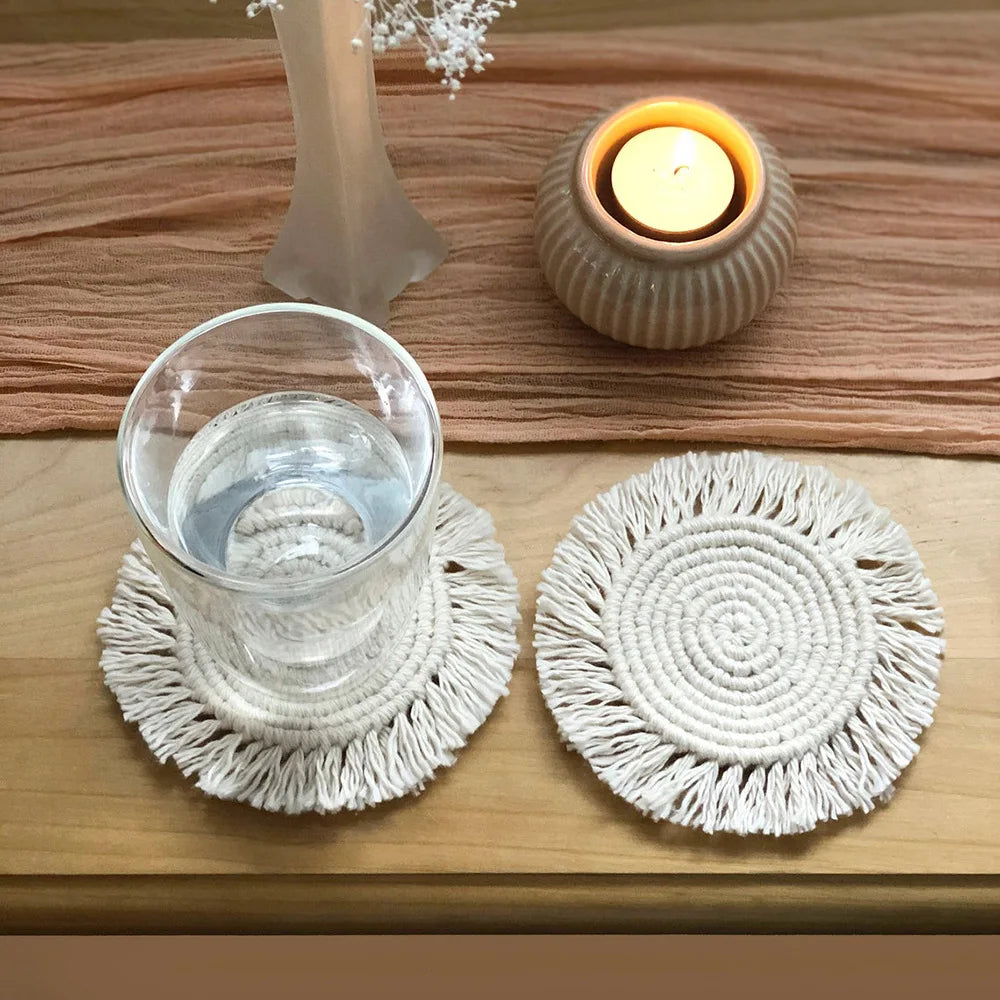 Macrame Placemats Cup Mat Bohemia Tablecloth Coaster Cup Pad Northern non-slip Mat Pure Handcrafted Cotton Braid Insulation Mats