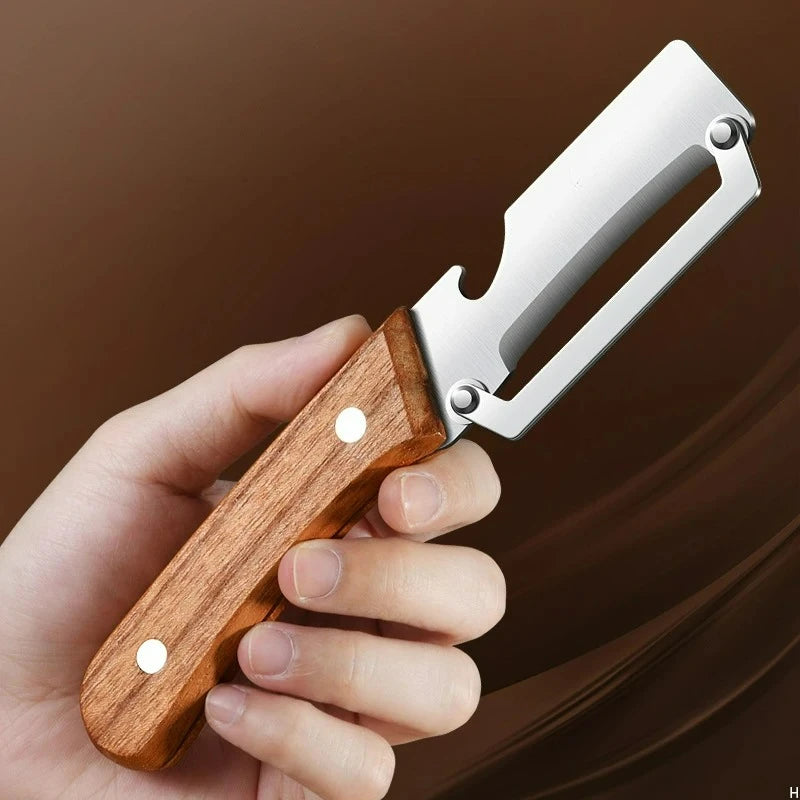 Multi Functional Vegetable Peeler for Kitchen, Premium Peeler with Wooden Handle and Bottle Opener, Stainless Steel Single Blade