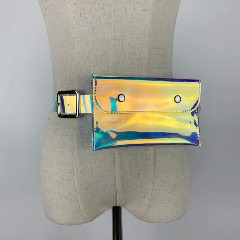 2024 Laser Colorful Holographic Belt Bag Women Fashion PVC Chains Waist Bag Street Casual Elegant Fanny Pack