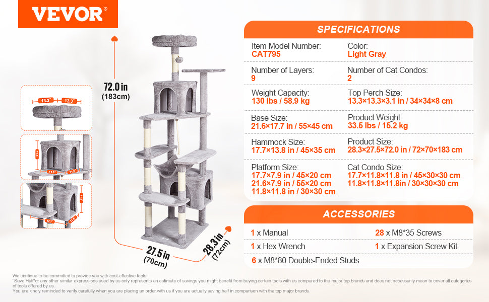 SucceBuy Cat Tree for Indoor Cats Cat Tower with Cat Condo Sisal Scratching Post HammockTop Perch Jumping Platforms Dark Grey